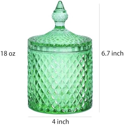Sizikato Diamond Faceted Glass Candy Jar with Lid, 18oz Green Decorative Jar, Nut Jar, Dried Fruit Storage Jar. - Image 2