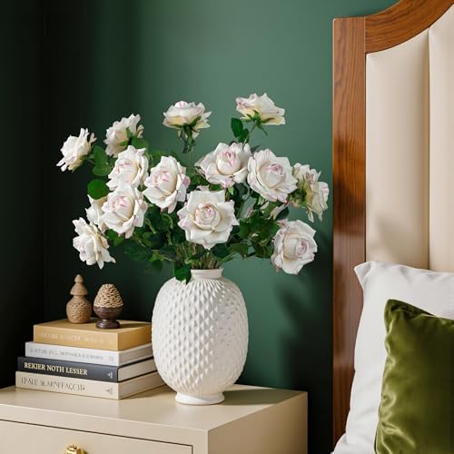 Artificial Flowers Artificial Roses Fake Roses 23.2In Long Stem Artificial Flowers for Tall Vase Silk Rose Suitable for Wedding Decor Valentine's Day DIY Bouquet Spring,Pattern White,20PCS - Image 5