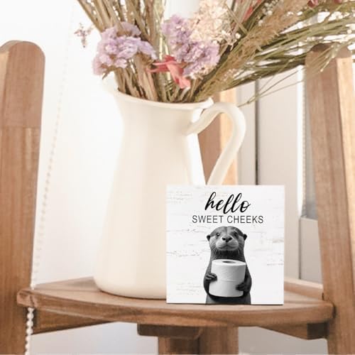 Funny Otter Bathroom Decor -Hello Sweet Cheeks Bathroom Decor, Otter Gifts Wooden Box Sign, Otter Gifts, 5 X 5 Inches - Image 5