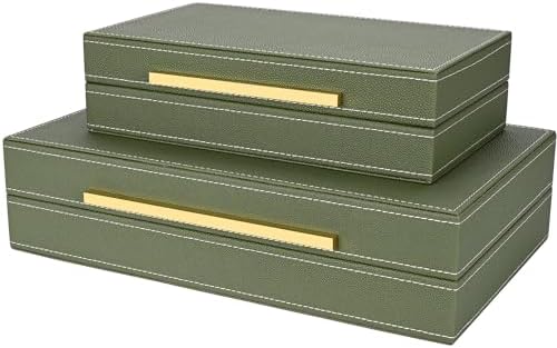 Green Shagreen box Set of 2 Faux Leather Decorative Boxes,Large Nesting Storage Decorative Boxes with Lids for Modern Home Decor Stacking Jewelry Box Organizer by ZIKOUL