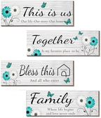 4 Pcs White Farmhouse Wall Decor with Teal Butterflies & Daisies, Rustic Wooden Signs Set, Floral Wall Art for Living Room Bedroom, Housewarming Gift, 4.7" x 13.8" by JOYHAWK-DesigningaBetterLife