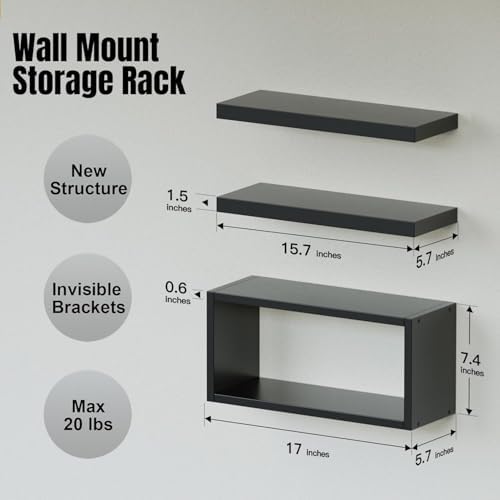 RICHER HOUSE 3-Set Black Floating Wall Shelves, Bathroom Shelf Over Toilet - Image 2