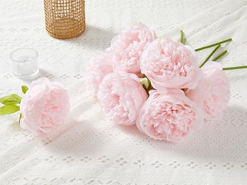 SITUMEIZI 10PCS Artificial Peony Flowers, Real Touch Fake Silk Bouquet with Stems for Home Mothers Day Wedding Party Centerpieces Table Decoration Indoor(Light Pink) - Image 4