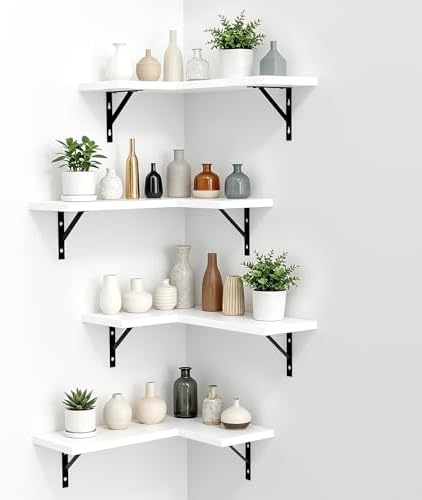 NATURE'S SOURCE Corner Floating Shelves Wall Mounted, White, Set of 4 by NATURESSOURCE