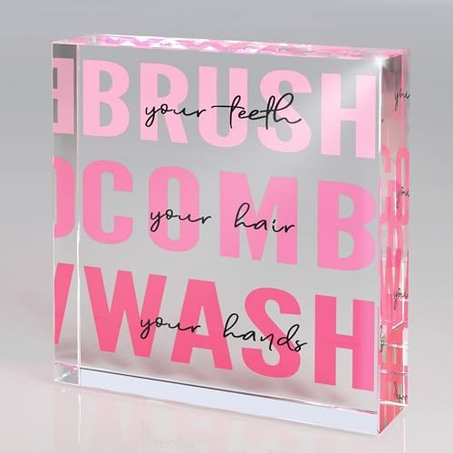 Pink Bathroom Decor, Acrylic Bathroom Decoration Sign, Cute Bath Rules Art, Aesthetic Vanity Sign for Girls, Women, Dorm Room, Restroom, Pink School Supplies Decor by Olicard