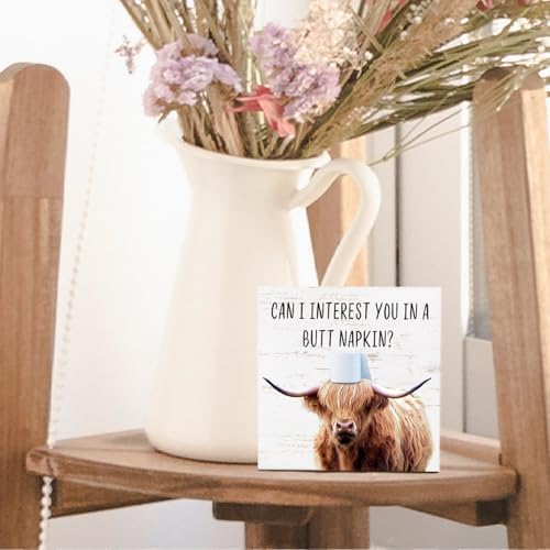 Highland Cow Bathroom Decor - Funny Bathroom Decor, Rustic Western Highland Cow Wood Sign, 5 X 5 Inches - Image 5