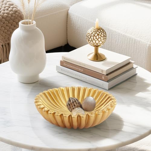 Large Modern Decorative Ruffle Bowl for Home Decor Fruit Bowl Organic Catch All Key Kitchen Entryway Shelf Coffee Table,Gold - Image 4