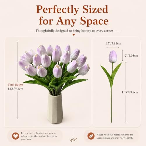 Mandy's 20pcs Artificial Light Purple Tulips - Image 3