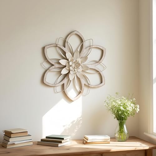 Whitewash Flower Wall Decor,Metal Wood Rustic Farmhouse Wall Art 12inch - Image 2