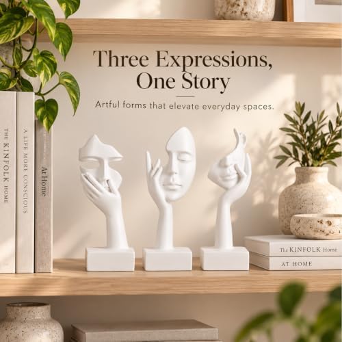 3 Pcs Thinker Large Statue Set - White Art Abstract Home Accent Figurines for Living Room, Bedroom, Shelves, Office Desktop, Coffee Table Decor, Gift for Women (3 Pcs White, 9") - Image 2
