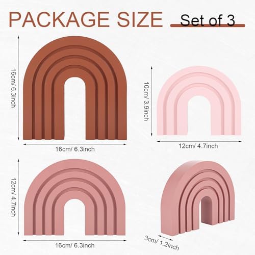 3 Set Pink Boho Shelf Decor Wood Arch Ends - Image 2