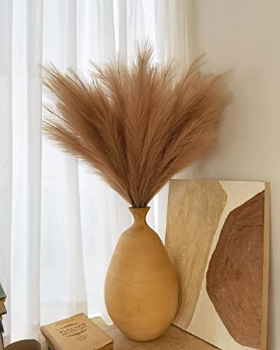 Faux Pampas Grass, 9 PCS 37''/3.1FT Tall Fluffy Fake Pompas Floral, Large Artificial Pompous Grass Branches for Floor Vase Fillers, Boho Farmhouse Room Wedding Decor (Taupe) - Image 6