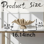 16" Large Decorative Bowl decor , Modern Home Decoration Scallop Bowl,Fashion Key Bowl for Entrance Table, Decorative Fruit Bowl for Kitchen Counter, Ruffle Decor, With Base, Artificial Stone Beige - Image 3