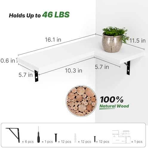 NATURE'S SOURCE Corner Floating Shelves Wall Mounted, White, Set of 4 - Image 2