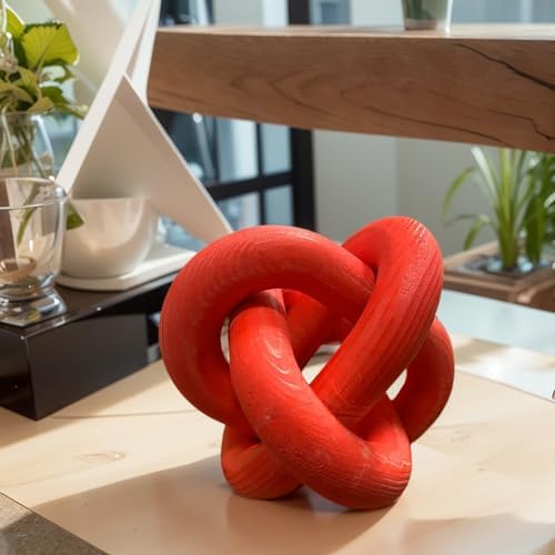 Wood Knot Chain Link Decor - 3 Link Boho Wooden Hand Carved Decorative Wooden Links Knots for Coffee Table Entryway Modern Farmhouse Shelf Decoration (Red) - Image 3
