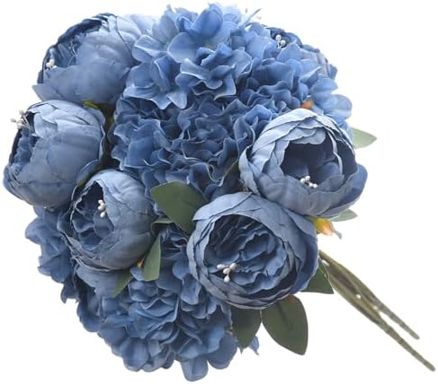 Artificial Peony Flowers 2 Bundles Peony Fake Flowers Faux Silk Peonies with Hydrangea Flower Bouquets for Wedding Home Party Decor Floral Arrangements Table Centerpieces, Dusty Blue X2 - Image 3