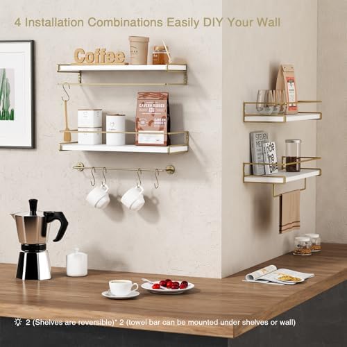 Forbena Floating Bathroom Shelves Wall Mounted, White and Gold Wall Shelf - Image 6