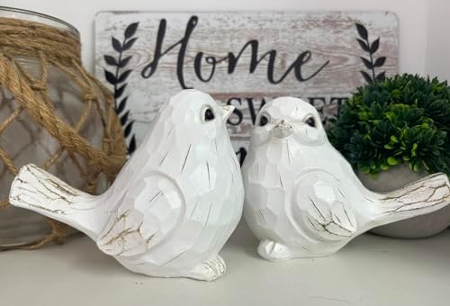 Set of 2 White Bird Decor for Home Decor, Farmhouse Bird Decor Bird Statue Sculpture - Decorative Carved Rustic Distressed Animal Bird Decor Ornaments - Collectible Bird Figurine | Spring - Image 3
