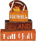4 Pcs Fall Football Table Decor Football Wooden Blocks Signs with Sayings by Quzzil