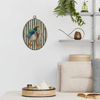 dvhdajed Vintage Backpacking Mallard Duck Oval Wall Art Decor, Mallard Duck Camping Green Striped Framed Canvas Art, Rustic Wall Hanging Decor for Boys Room Bedroom, Farm Animal Decorations,8.7x11.3 - Image 2