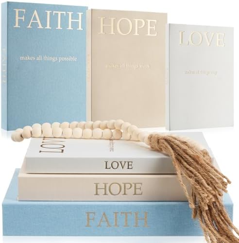 3 Set Linen Decorative Books with Beaded Garland, Classic, Light Blue by Faccito