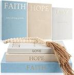 3 Set Linen Decorative Books with Beaded Garland, Classic, Light Blue by Faccito