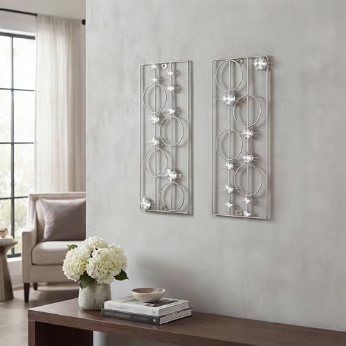 ZEXUIRU 2 Pcs Abstract Metal Art for Wall Decor Living Room Bedroom Bathroom Office Metal Bling Modern Geometric Hanging Vertical Small Iron Sculpture Plaque Pack -Silver 15.7in by ZEXUIRU