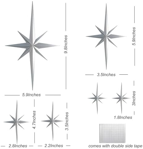 Stylor Mid Century Modern Decor, Mcm Retro 3D Star Art Wall Sculpture, Plastic Starburst Decor, Vintage Celestial Whimsigoth Home Decor Accent. (Set of 6, Silver) - Image 2