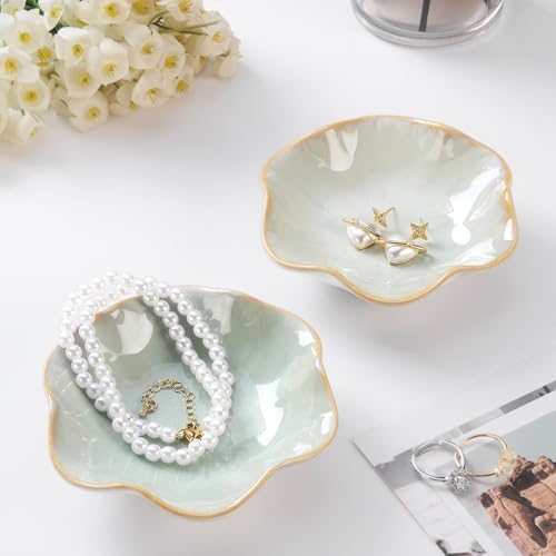 JAMEND CLXP 2PCS Lotus Leaf Shape Ring Holder Dish, Small Key Bowl, Ceramic Trinket Tray Jewelry Dish Organizing Necklace Earrings for Mom Friend Sister, All Jewelries Are NOT Included, Light Green.… - Image 3