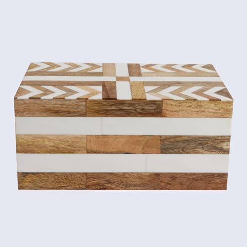Handicrafts Home Large Decorative White Wood Storage Box with Lid, 10x6x2.5 - Image 5