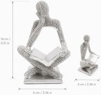 Sparkling Silver Reading Women Statue, Abstract Resin Thinker Sculptures - Image 3