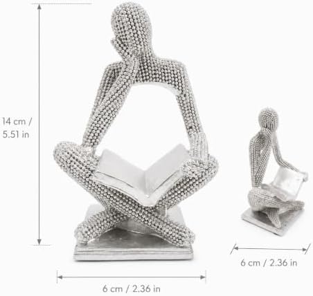 Sparkling Silver Reading Women Statue, Abstract Resin Thinker Sculptures - Image 3