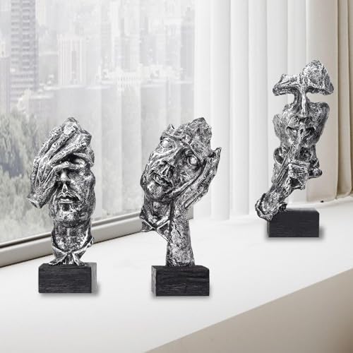 aboxoo Large 3 Pcs Thinker Statue, Silence is Gold Resin Sculptures Decor - Image 3