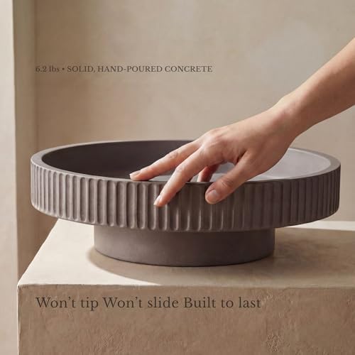JUPTR Concrete Fruit Bowl (12") – Shallow Fluted Pedestal Decorative Centerpiece Bowl for Table, Entryway Catch-All & Modern Home Decor – Heavyweight Stone Bowl (Charcoal) - Image 4