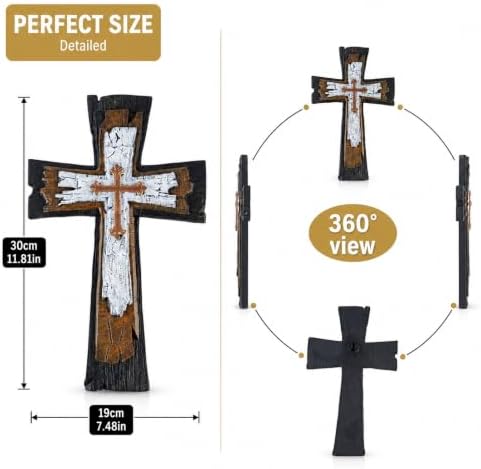 Rustic Layered Wall Cross Decor - 12 Inch Vintage Resin Hanging Crucifix with Gold Accents, Distressed Wood Style Decorative Cross with Keyhole Hanger for Home Altar, Living Room, or Religious Gift - Image 5
