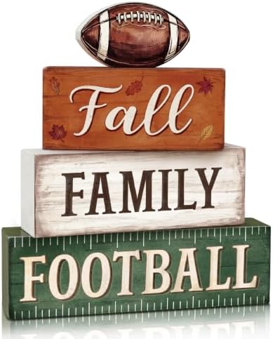 4 Pcs Football Decor, Wooden Autumn Fall Decorations for Home by Golibra