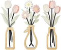 puthiac Wooden Floral Vase Wall Art Decor Set of 3, Spring Tulip & Daisy by PUTHIAC