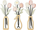 puthiac Wooden Floral Vase Wall Art Decor Set of 3, Spring Tulip & Daisy by PUTHIAC