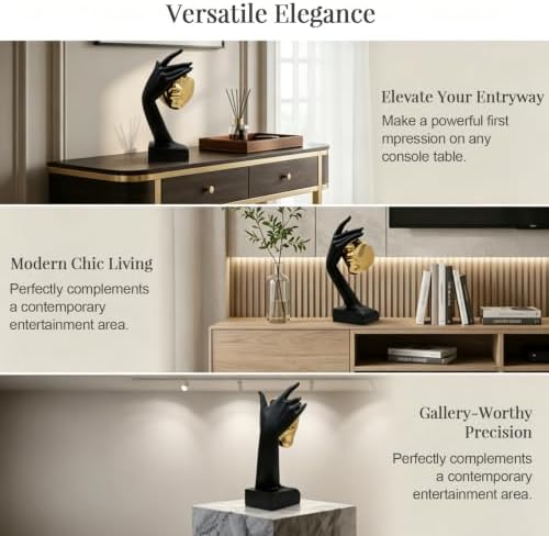 See No Evil Gold Resin Bust Sculpture, Abstract Shelf Decor - Image 5