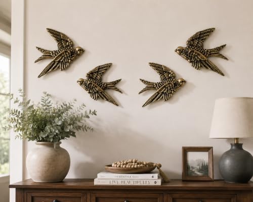 AMOIENSIS 4.75 Inch Vintage Swallow Bird Wall Sculpture Set of 4 - Image 3