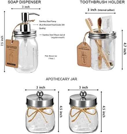 SheeChung Mason Jar Bathroom Accessories Set, Rustic, 6Pcs, Brushed Nickel - Image 5