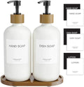 MASADI White Soap Dispenser Set with Tray, Dish and Hand soap Lotion Dispenser Set with Wooden Pump for Kitchen and Bathroom Decor for Counter, Modern Vintage Liquid Soap Dispensers by masadi