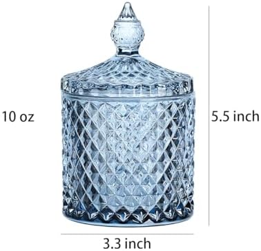 Sizikato Diamond Faceted Crystal Glass Candy Jar with Lid, Blue Decorative Jar, Jewelry Box, Cotton Swab Storage Holder. - Image 7