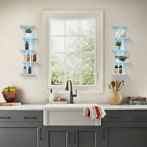 Homaterial 5 Tiers Floating Shelves with Built-in Lights, White - Image 2