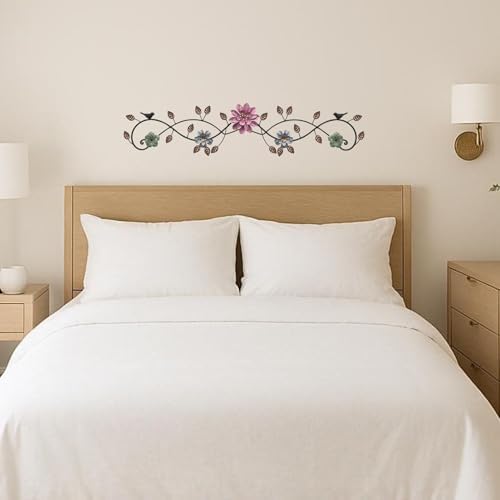 Birminwind Metal Flower Wall Art above Door: 3D Floral Wall Décor above Window with Bird Leaves - 32.28" French Country Decoration above Bed Couch Tv (Colorful) - Image 4