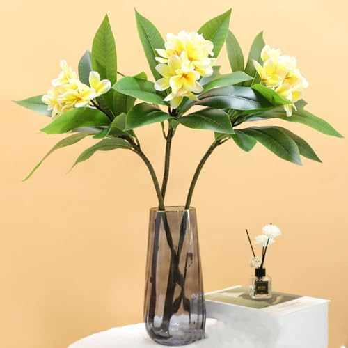 XIYUAN 35.5 Inch Artificial Frangipani Flower 2 Pack Lifelike Real Touch Artificial Plumeria Flowers,for Home Vase Garden Decoration Party Wedding Bouquet (Yellow) - Image 6