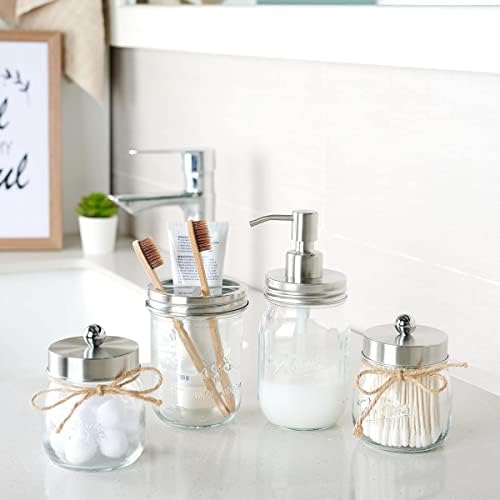 Amolliar Mason Jar Bathroom Accessories Set, 4 PCS Glass Bathroom Set - Image 6