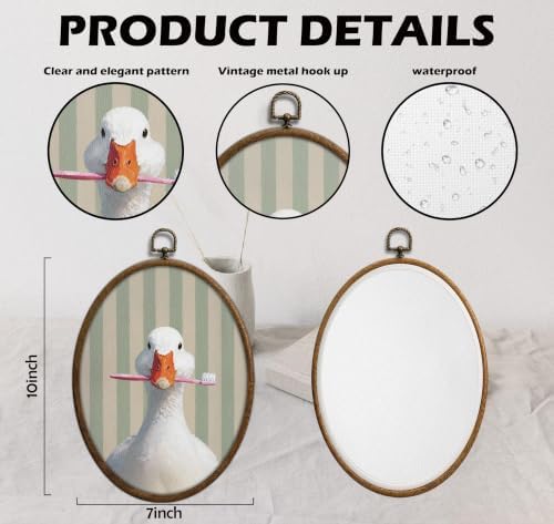 QKX silly goose bathroom decor, Sage Green Stripe oval wall art, Waterproof - Image 2