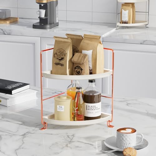 FSyueyun 2-Tier Corner Bathroom Counter Organizer, Vanity Tray, Rose Gold - Image 3