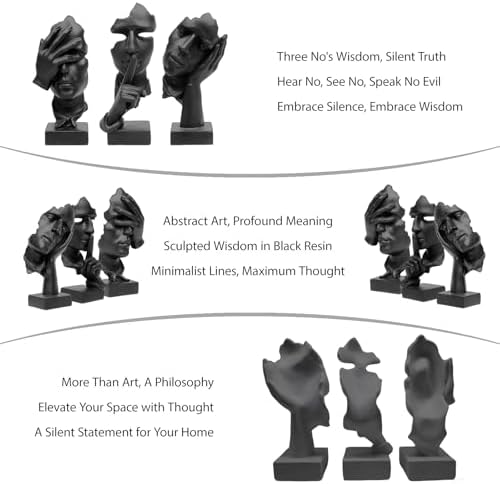 aboxoo 3 Pcs Thinker Statue, Silence is Gold Abstract Resin Art Figurines - Image 4